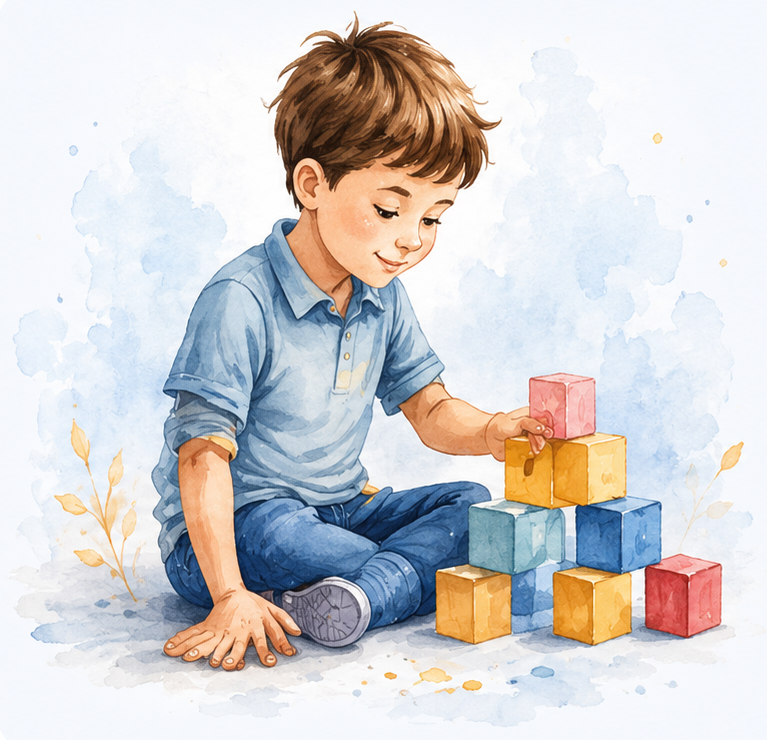Illustration aquarelle d'un enfant autiste, mettant en valeur ses forces et compétences