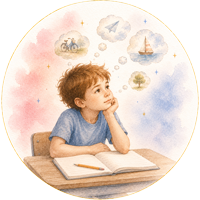 Inattention Icône aquarelle illustrant l'inattention chez l'enfant TDAH