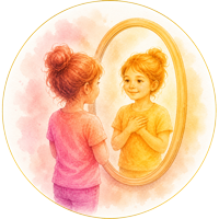 TCC-Une-meilleure-comprehension-de-soi Icône aquarelle illustrant une meilleure compréhension de soi chez l'enfant