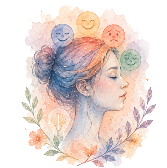 Illustration aquarelle symbolisant les Thérapies Cognitivo-Comportementales pour enfants