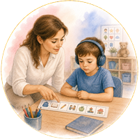 TSA-ecole Icône aquarelle illustrant le TSA au quotidien à l'école