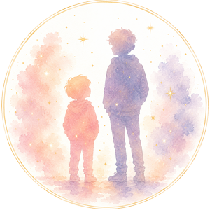 Icône aquarelle représentant un parent et son enfant, accompagnement psychologique enfant et adolescent à Arles